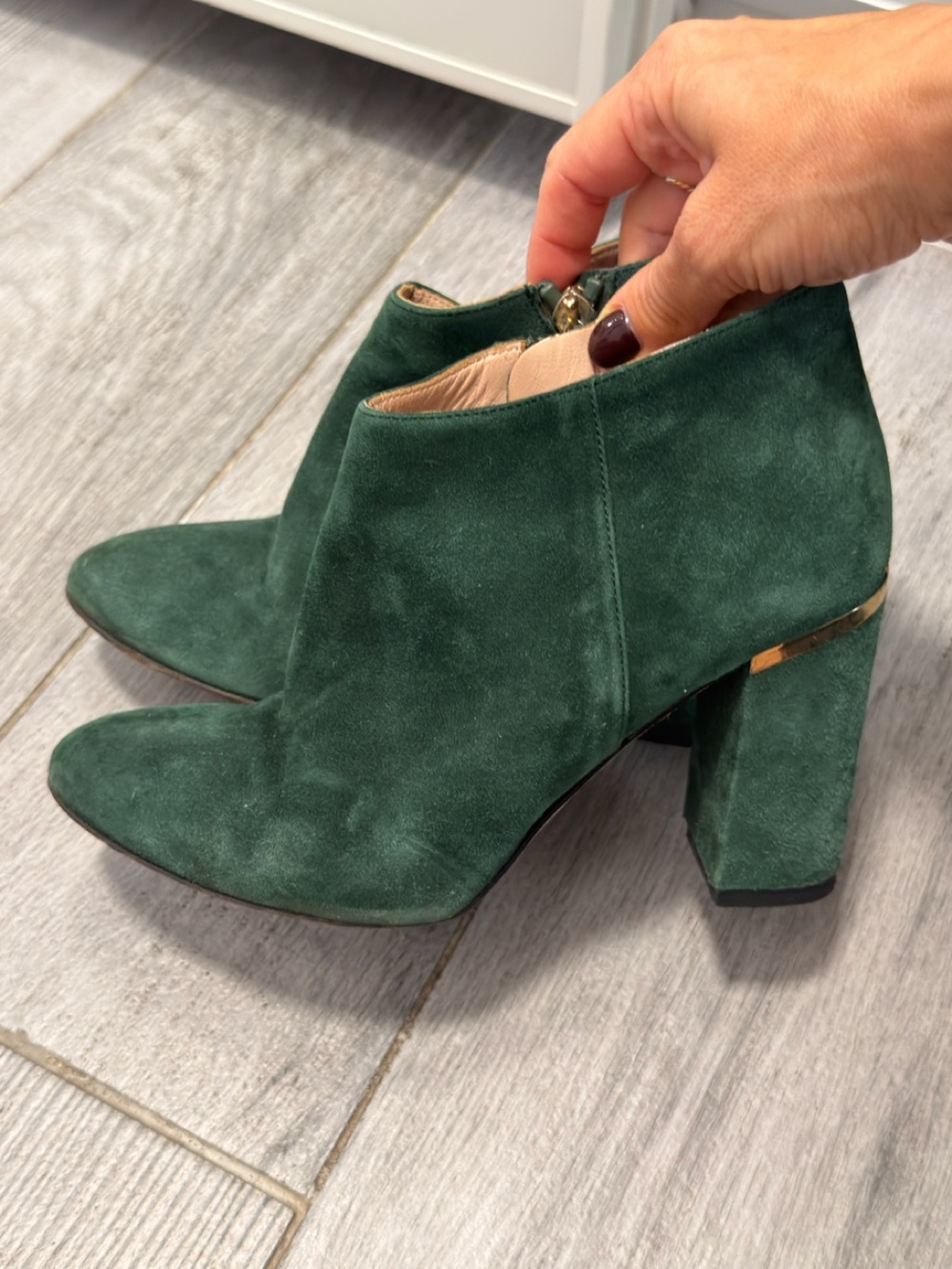 kate spade Green Suede Block Heel Ankle Booties